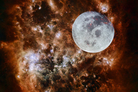 Moon. Solar system. Cosmos art.の写真素材