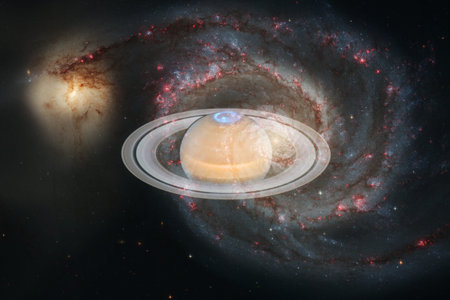 Planet Saturn. Solar system. Cosmos art.