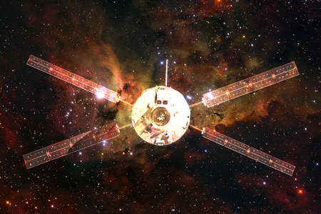 Spacecraft launch into space. Cosmos art.の写真素材