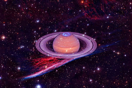 Planet Saturn. Solar system. Cosmos art.の写真素材