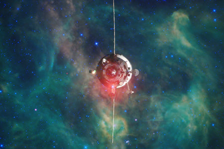 Spacecraft launch into space. Cosmos art.