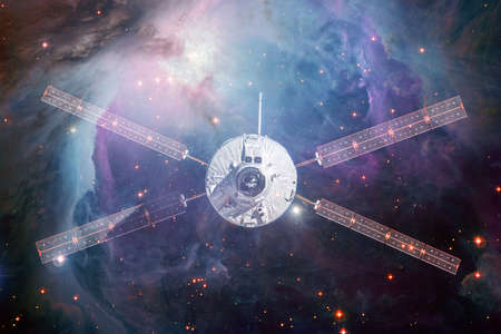 Spacecraft launch into space. Cosmos art.の写真素材