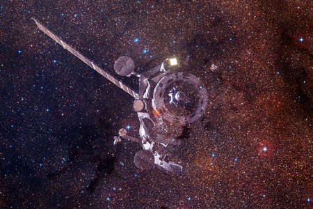 Spacecraft launch into space. Cosmos art.の写真素材