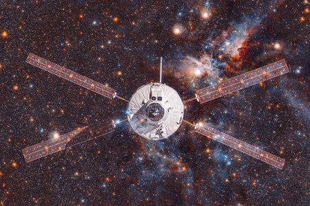 Spacecraft launch into space. Cosmos art.