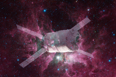 Spacecraft launch into space. Cosmos art.
