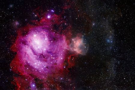 Nebula, cluster of stars in deep space. Science fiction art.