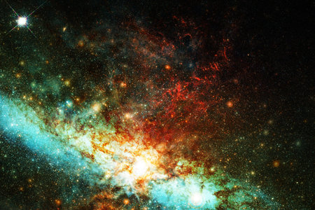 Nebula, cluster of stars in deep space. Science fiction art.