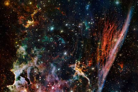 Nebula, cluster of stars in deep space. Science fiction art.
