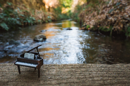 river and pianoの写真素材