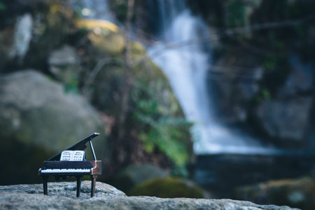 waterfall and pianoの写真素材