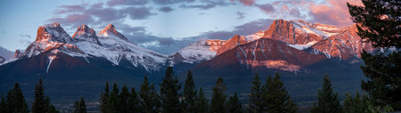 Sunset over Canadian Rockies in winter