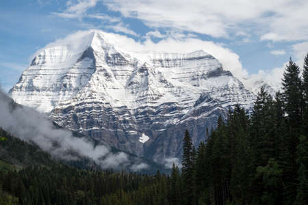 Snow covered mountain in winterの写真素材