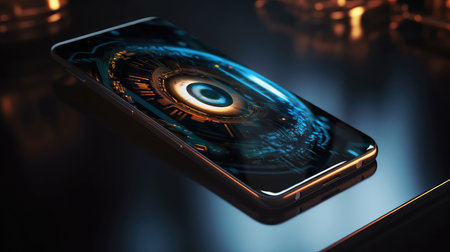 A smartphone with an eye on the screen, cybersecurityの素材