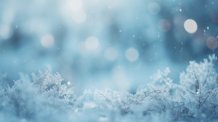 Winter background with snowflakes and bokeh lights. Winter landscape.の素材