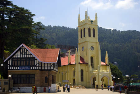 The local people and tourists are roaming at the famous Tourist destination of Christ church at Shimla Mall, Himachal Pradesh, Indiaのeditorial素材