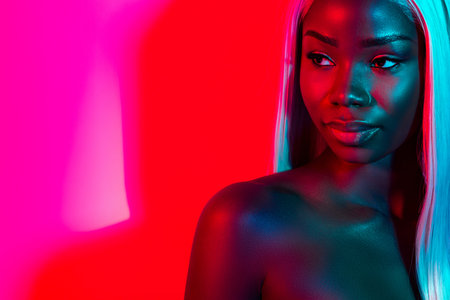 Cropped photo of young stunning afro woman wear fake hair look copyspace isolated on bright shiny...