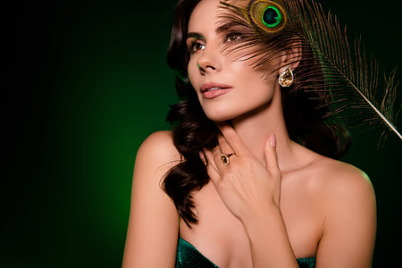 Photo of classy lady girlfriend look copyspace enjoy drama tragedy in vip seat theater with peacock...