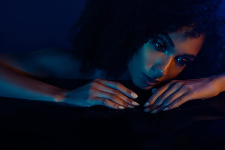 Dreamy sensual tender lady model nude body with soft clean skin after taking bath hydration therapyの写真素材