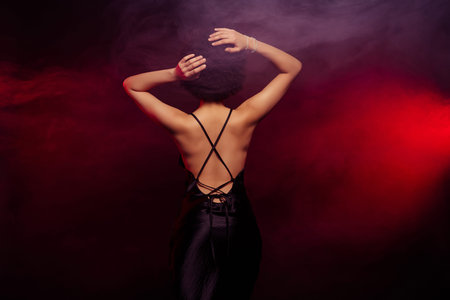 Photo of stunning beautiful young model posing photosession isolated on dark red color background