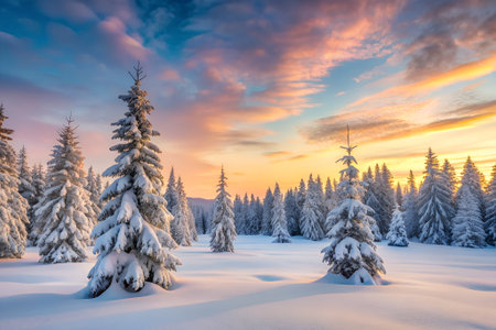 Fantastic winter landscape. Dramatic wintry scene. Carpathian, Ukraine, Europe. Beauty world.の素材