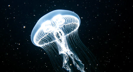 Jellyfish swimming in the water. Underwater world. Underwater world.の素材