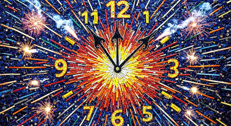 Happy New Year 2017. Fireworks and fireworks on dark blue backgroundの素材