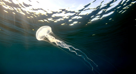 Jellyfish in the ocean. Underwater world. 3d renderingの素材