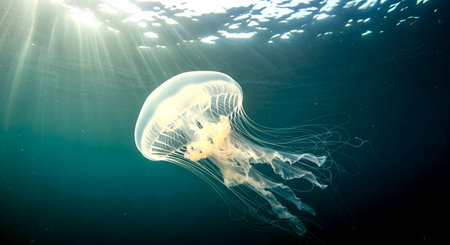 Jellyfish in the deep blue sea. Underwater world.の素材
