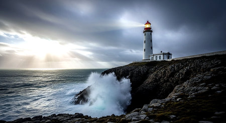 Panoramic view of the Lighthouse on the north coast of Scotlandの素材