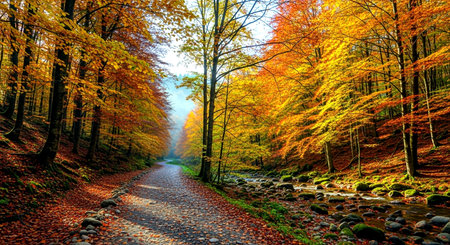 Autumn landscape in the forest. Colorful trees in the autumn forestの素材