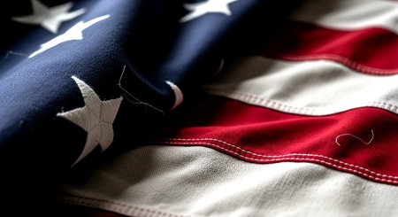Closeup of crumpled American flag, United States of America flagの素材