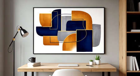 Mock up poster frame in modern living room interior, 3d renderの素材