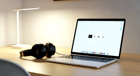 Apple Computers website on MacBook Pro Retina in a modern office environmentの素材