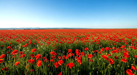 Field of red poppies on a sunny day. Spring landscape.の素材