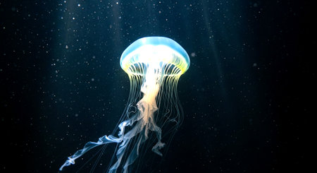 Jellyfish in the water on a black background. 3d renderingの素材