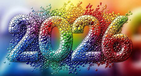 Happy New Year 2016. Colorful 3d numbers in mosaic styleの素材