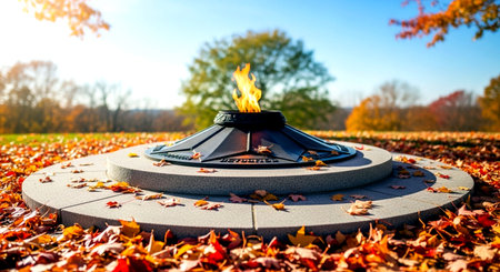 War memorial in the park on a sunny autumn day. Memorial to fallen soldiers.の素材