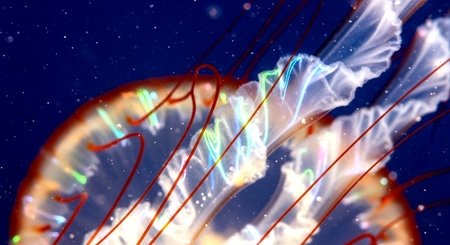 Fantasy jellyfish in the outer space. 3D illustration.の素材
