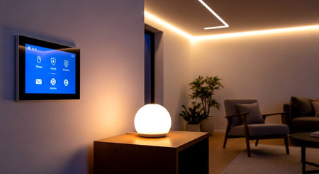 smart home button on wall in modern living room, 3d renderの素材