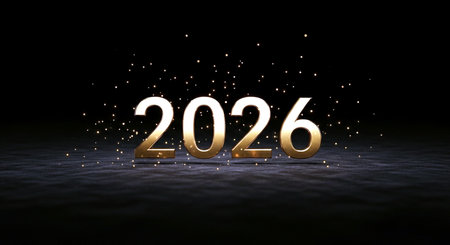 Happy New Year 2016. 3D rendering. Golden numbers 2016.の素材