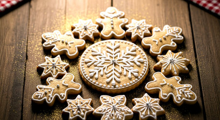 Christmas cookies on a wooden table. New Year and Christmas concept.の素材