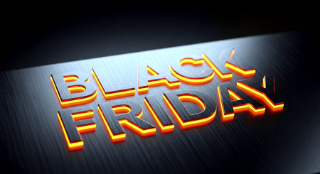 Black Friday text on metal background. 3D render. Blurred background.の素材