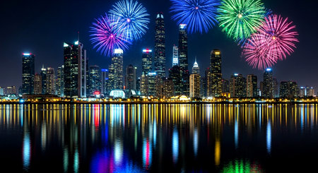 Beautiful firework show at bangkok cityscape,Thailandの素材