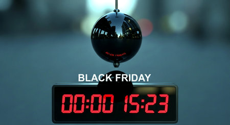 Black Friday text on digital display with blurred background. 3D renderingの素材