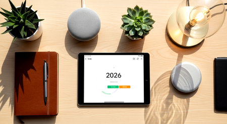 Smartphone with new year 2020 on the screen on the table.の素材