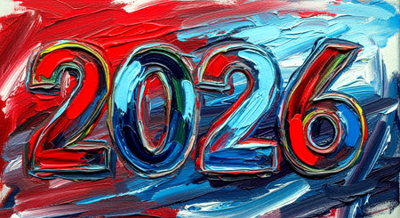 2026 painted on canvas with brushstrokes. Happy New Year.の素材