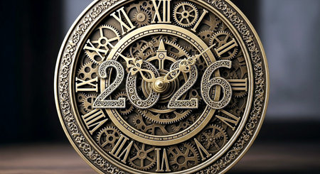 Happy New Year 2016. Vintage clock face close up. 3D illustrationの素材