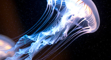 3d illustration of abstract background with neon lights. Glowing particlesの素材