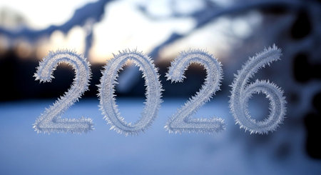 New year 2016 frosty numbers on the background of the winter landscapeの素材