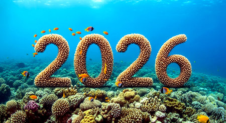 New year 2016 on a coral reef in the Red Sea, Egyptの素材